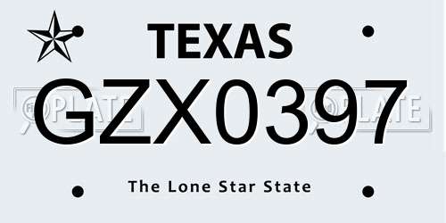 GZX0397 Texas License Plate