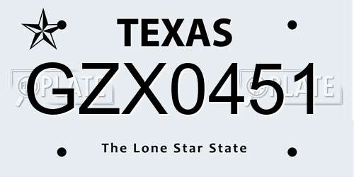 GZX0451 Texas License Plate