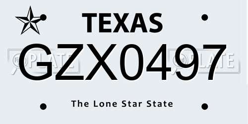 GZX0497 Texas License Plate