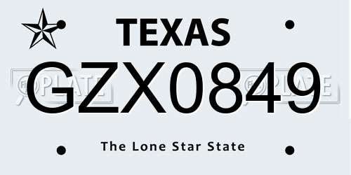 GZX0849 Texas License Plate
