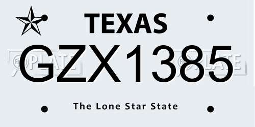 GZX1385 Texas License Plate
