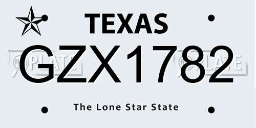 GZX1782 Texas License Plate