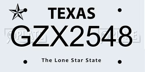 GZX2548 Texas License Plate