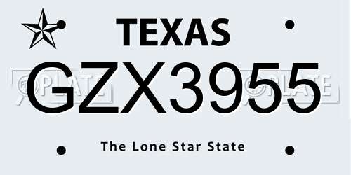 GZX3955 Texas License Plate