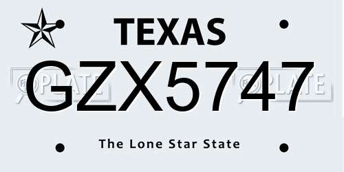 GZX5747 Texas License Plate