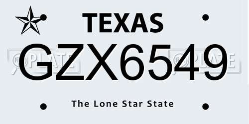 GZX6549 Texas License Plate