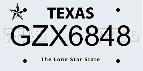GZX6848 Texas License Plate