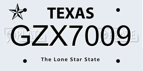 GZX7009 Texas License Plate