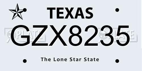 GZX8235 Texas License Plate