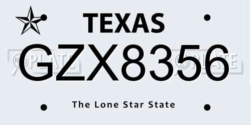 GZX8356 Texas License Plate