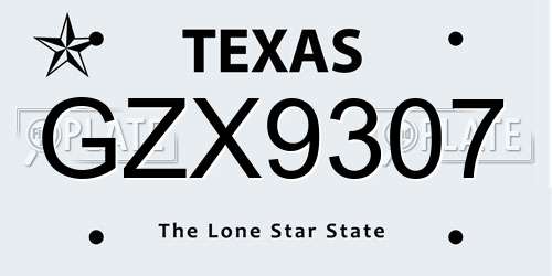GZX9307 Texas License Plate