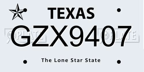 GZX9407 Texas License Plate