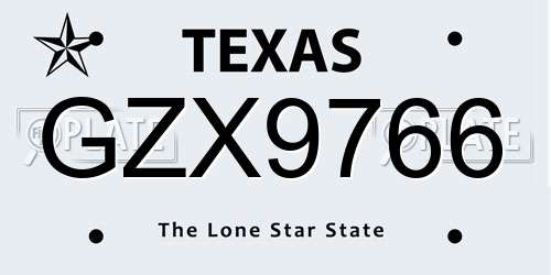 GZX9766 Texas License Plate