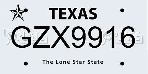 GZX9916 Texas License Plate
