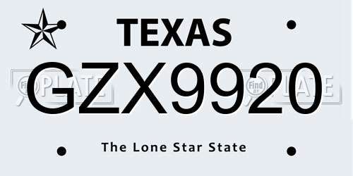 GZX9920 Texas License Plate