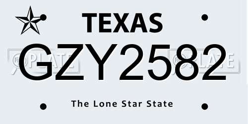GZY2582 Texas License Plate