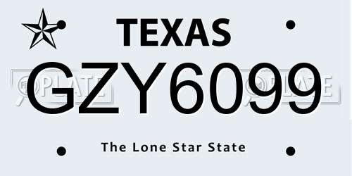 GZY6099 Texas License Plate