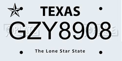 GZY8908 Texas License Plate