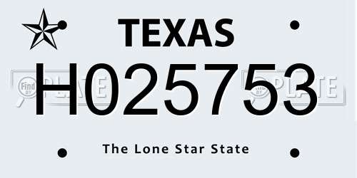 H025753 Texas License Plate