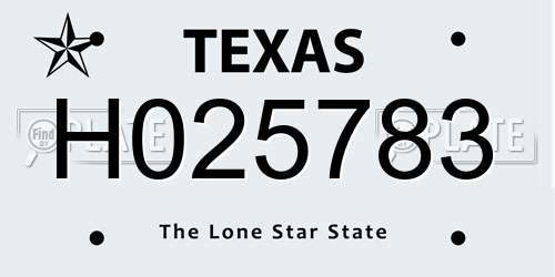 H025783 Texas License Plate