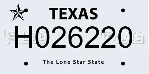 H026220 Texas License Plate