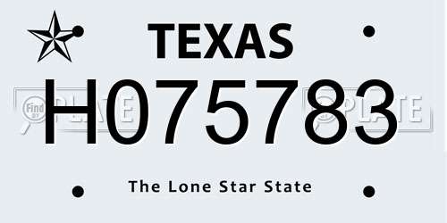H075783 Texas License Plate