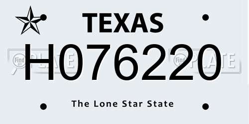H076220 Texas License Plate