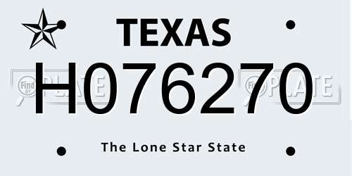 H076270 Texas License Plate