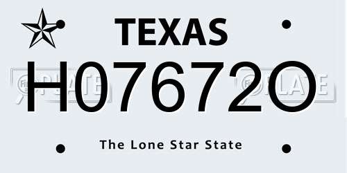 H07672O Texas License Plate