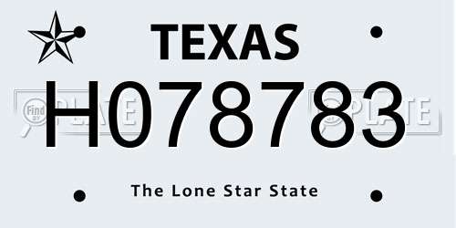 H078783 Texas License Plate