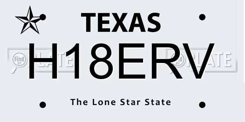 H18ERV Texas License Plate