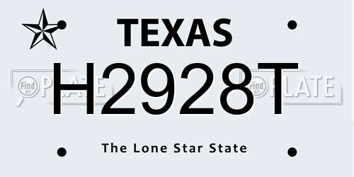 H2928T Texas License Plate