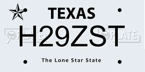 H29ZST Texas License Plate