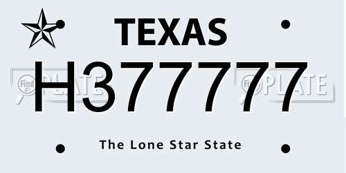 H377777 Texas License Plate