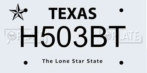 H503BT Texas License Plate