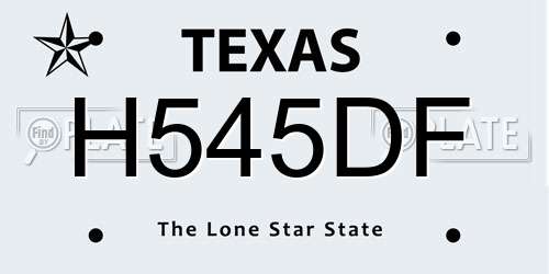H545DF Texas License Plate
