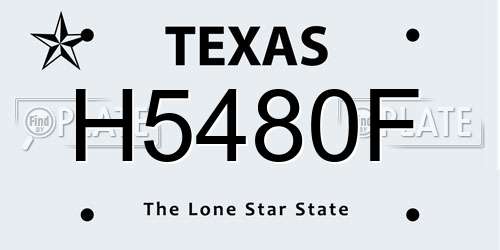 H5480F Texas License Plate