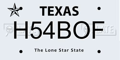 H54BOF Texas License Plate