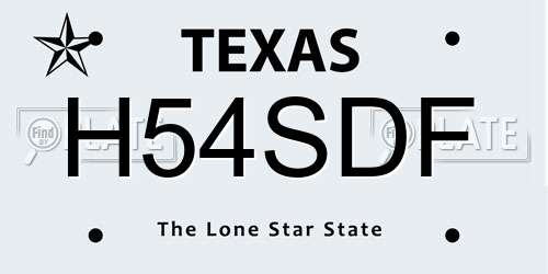 H54SDF Texas License Plate