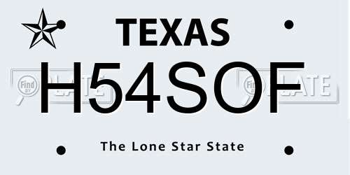 H54SOF Texas License Plate