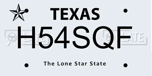 H54SQF Texas License Plate