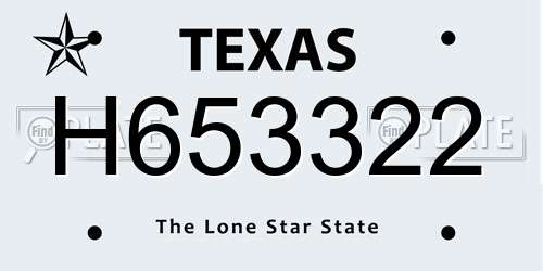 H653322 Texas License Plate