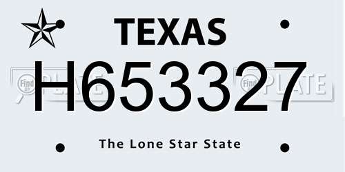 H653327 Texas License Plate