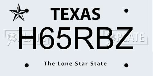 H65RBZ Texas License Plate