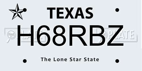 H68RBZ Texas License Plate