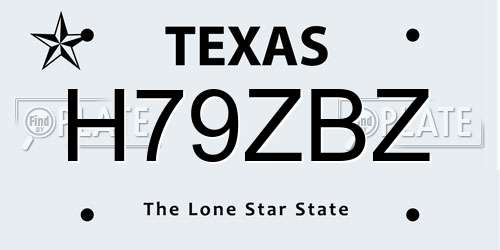 H79ZBZ Texas License Plate