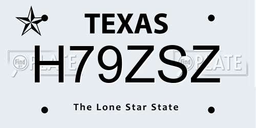 H79ZSZ Texas License Plate
