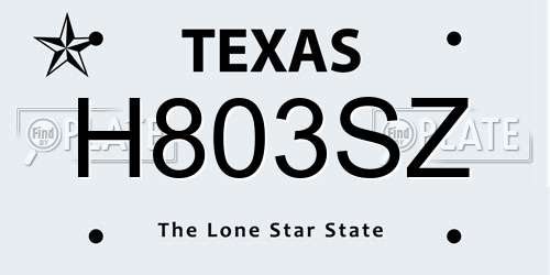 H803SZ Texas License Plate