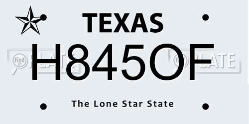 H845OF Texas License Plate