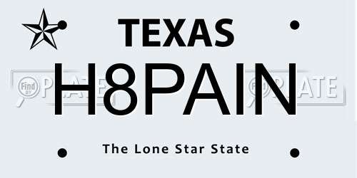 H8PAIN Texas License Plate
